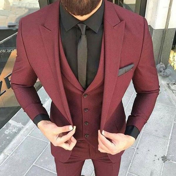 Ternos masculinos mais recentes casaco de calça designs borgonha masculino homem blazer blazer slim fit noivo smoking 3 peças jaqueta de casaco de traje homme homme