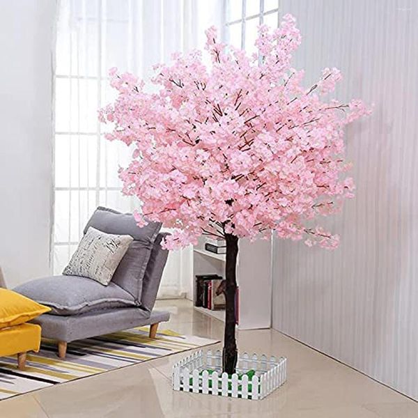 Flores decorativas Flores de cerejeira artificial Árvores feitas à mão em árvore rosa claro Decoração de casamento em casa ao ar livre em casa (5 pés de altura/1,5m)