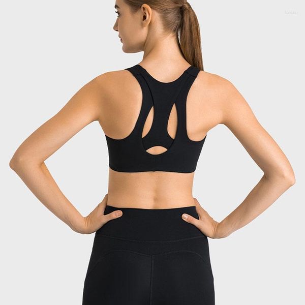 Roupa de ioga Lu Lu Open Racerback Women Fitness Sports Bras acolchoados Suporte grande busto grande tamanho de ginástica feminina Roupa de ginástica executando o logotipo do top