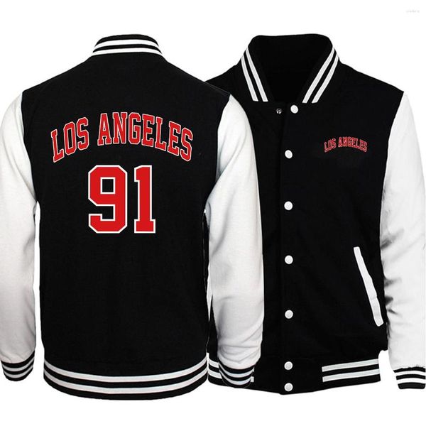 Jackets masculinos Los Angeles Alfabeto 91 Jaqueta de Baseball Impressa Menas Moda Moda Hip Hop Cloece Fleece Warm Sportswear M-5xl Oversize