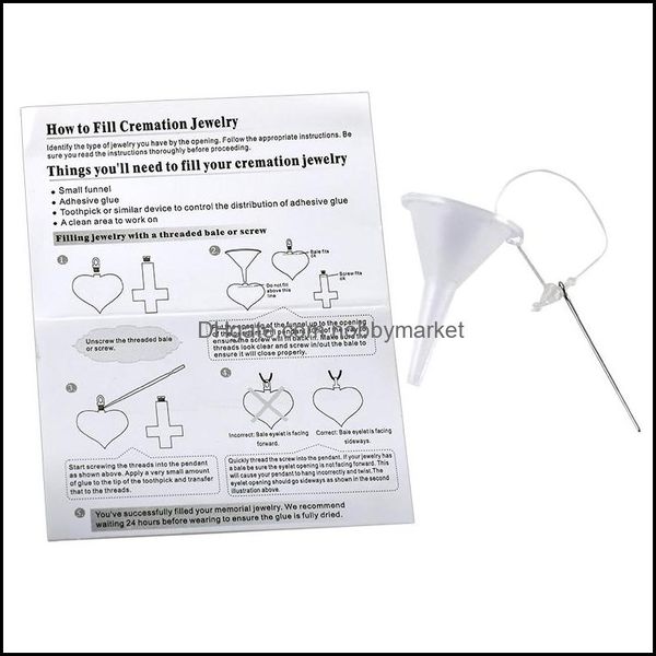 Outros IJF0968 Kit de preenchimento de jóias de cremação Samll Plástico Funil com as especificações sobre como preencher ferramentas de entrega de gotas pendentes OTJOG