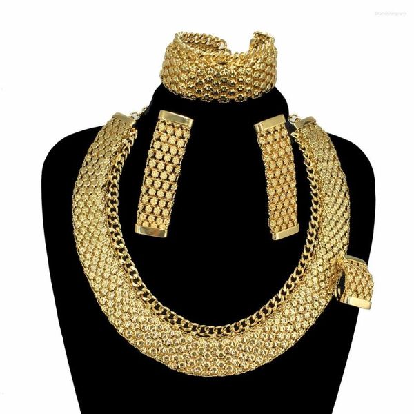 Halskette Ohrringe Set Trendy Gold Color Short Neck Chain Choker für Frauen Schmuck Kragen Schlüsselbein Halsketten Geschenke Party FHK15632