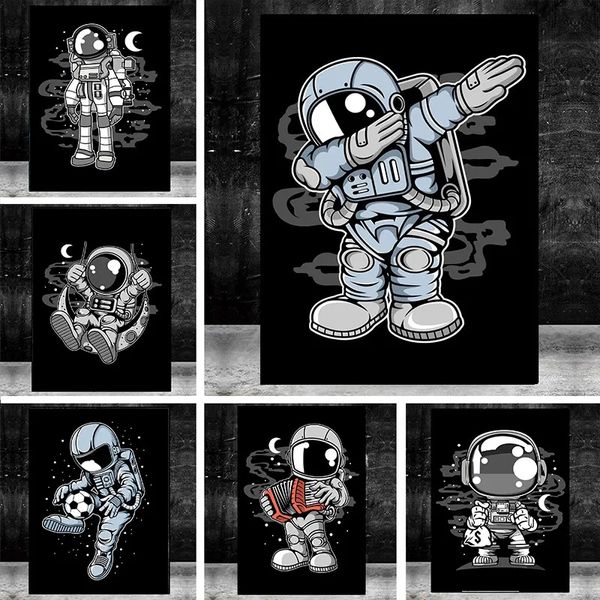 Tuval boyama astronot uzay rüya karikatür yıldız posterler ve baskılar duvar sanat resmi oturma odası çocuk yatak odası ev dekor yok wo6