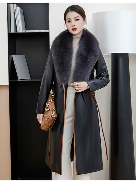 Kadın trençkotları doğal deri ceketler kadın koyun derisi aşağı kuzu derisi kıyafetleri moda 2023 lüks harici kıyafetler siyah