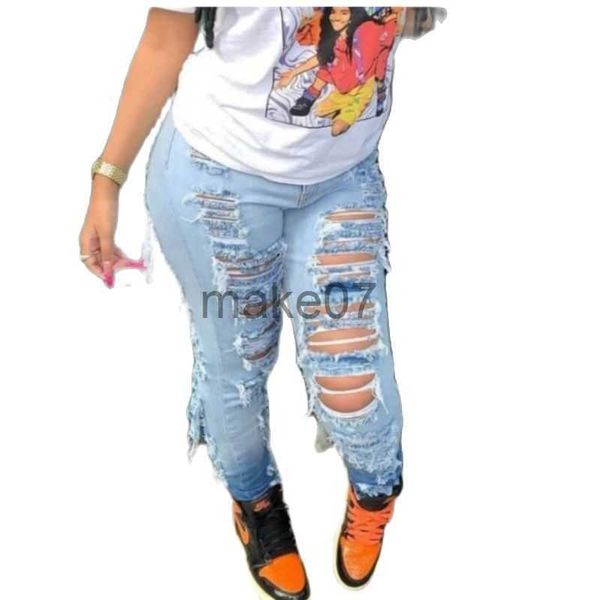 Женские джинсы LW Streetwear Street Bants Plus размер высокой талию разорванные женские джинсы Y2K Summer Befree Trend Trend 2023 New Fashion Elegance J230818