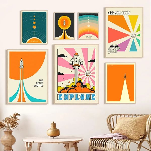 Solarsystem Space Shuttle Poster und Drucke Astronaut Spielzeug Leinwand Malerei Wandkunst Nordische Wandbilder für Wohnzimmer Jungen Kinder Schlafzimmer Dekor wo6