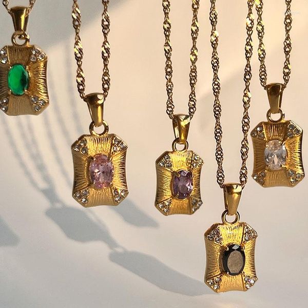 Colares pendentes coloridos de colar de pedra de pedra gem de pedra inoxidável para mulheres vintage jóias elegantes de jóias elegantes