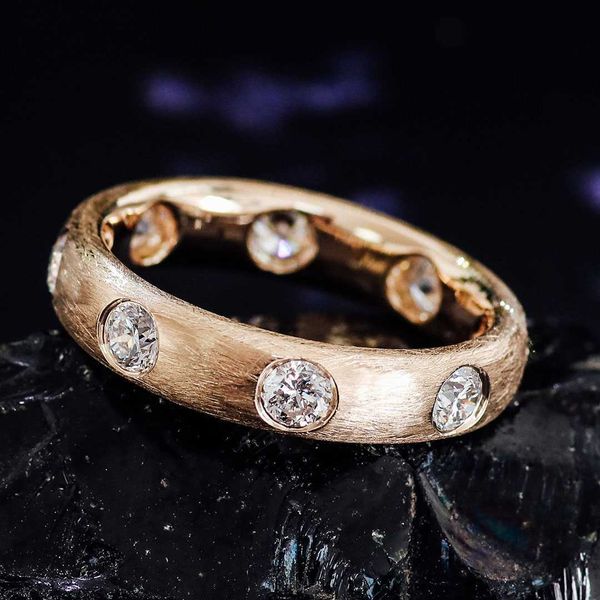 3,5 mm echter Diamant Eternity Eherband 10k 14k 18k Massive Gold Custom Pinsel Antiquitätenstil Gold Ring