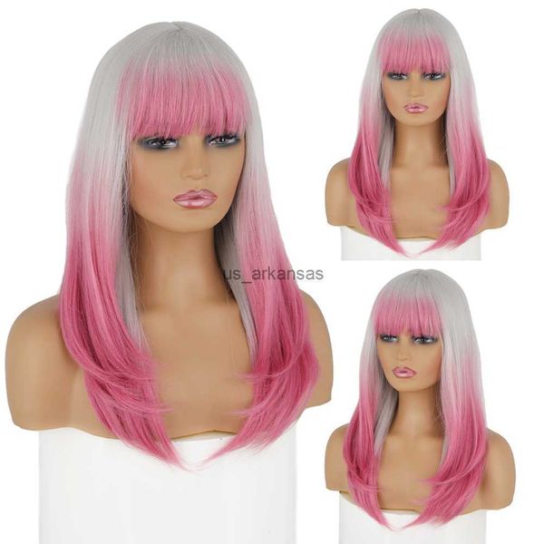 Parrucche sintetiche Werd rosa grigio con scoppi lunghi resistenti ad alta temperatura Fibra parrucca di moda lolita parrucca HKD230818