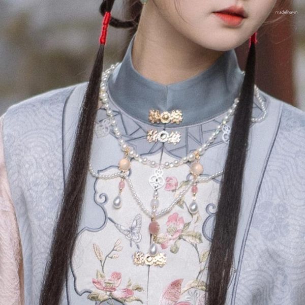 Correntes yuanshanqiao estilo chinês hanfu tassel colar pérola ornamentos pendurando roupas antigas tudo garota garota