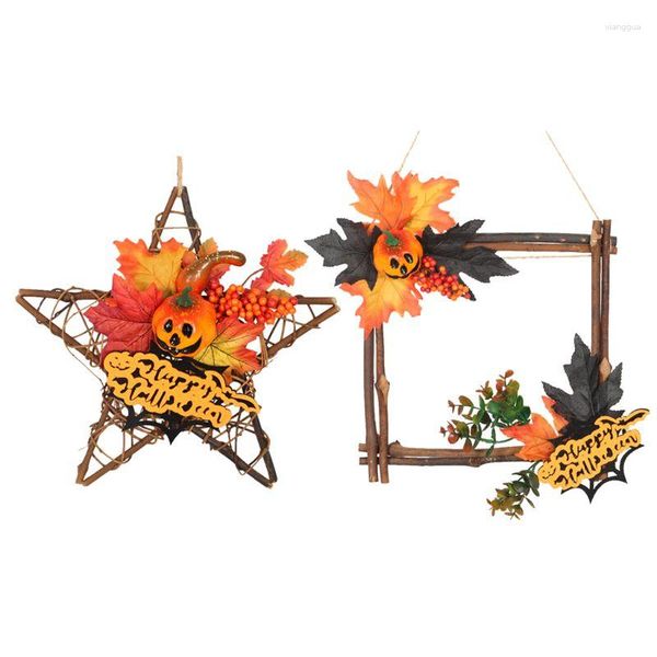 Flores decorativas Y5LE Wooden Halloween decoração de outono retângulo de abóbora pendurado ornamento de grinaldas