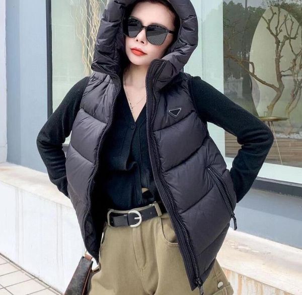 Jaquetas de coletes para mulheres de inverno Moda Moda colete com capuz curto Long estilo slim top zipper fora