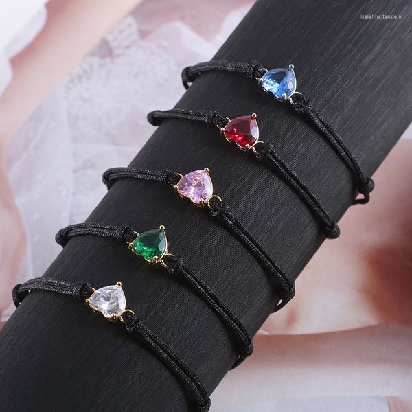 Link Armbänder Europäischen und Amerikanischen Schmuck Großhandel Sweet Love Schwarz Handgewebte Seil Pull Bean Einstellbare Pfirsich Herz Armband Für Frauen