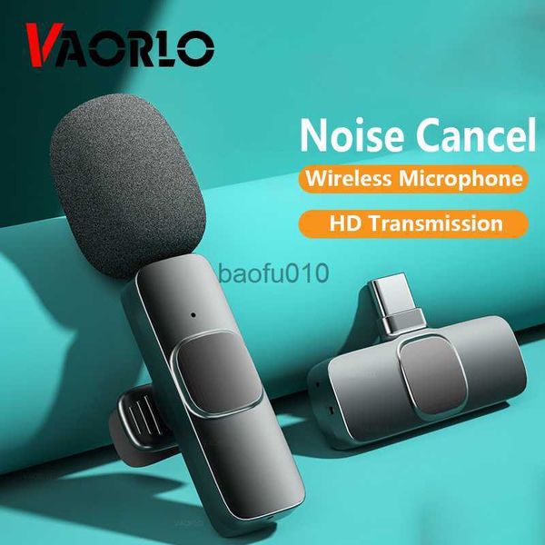 Microfones Vaorlo 2.4g CLIP sem fio Receptor de microfone HD Cancelar microfone ao vivo para gravar Tiktok show mini microfone sem fio HKD230818