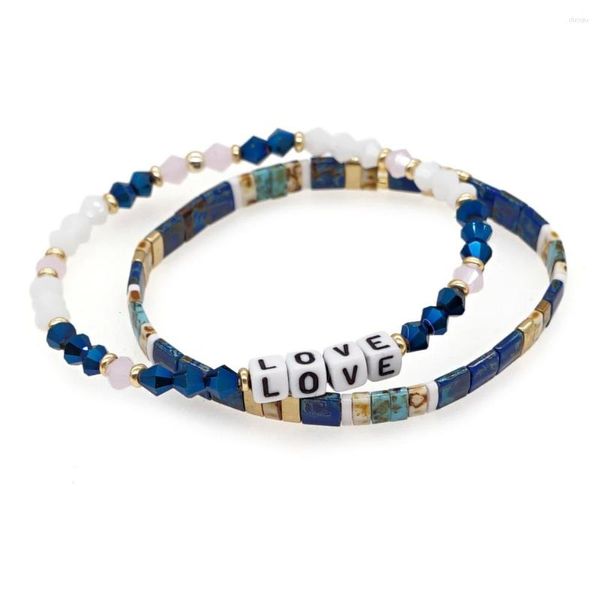 Charm Armbänder Yastyt Blue Miyuki Tila Armband Schmuck weiße Kristallperlen Stretch Liebe für Frauen Mode Schmuck