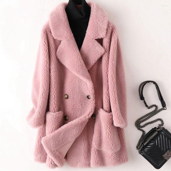 Pelliccia da donna 2023 inverno inverno Cashmere Cashmere Sheep Shearling Giacca medio lungo crollo di grandi dimensioni Femmina femmina