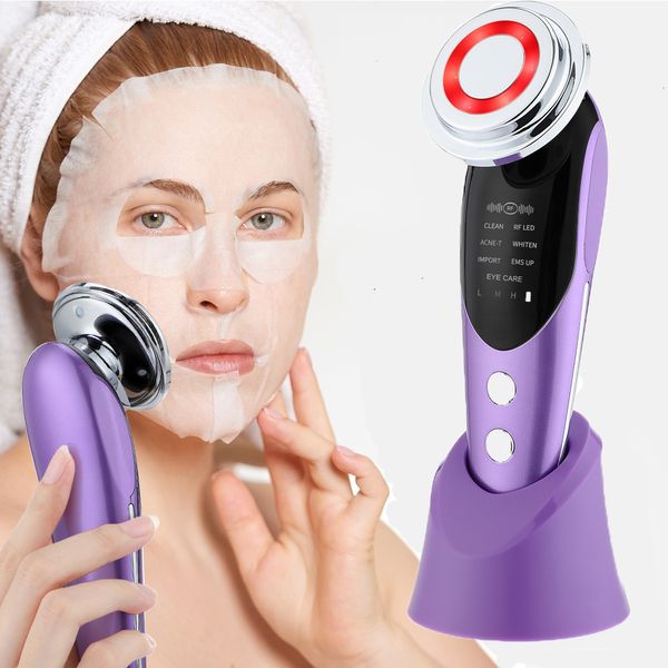 Gesichtsmassager 7 in 1 HF EMS Mikrostrom -Schönheitsvorrichtung Gesichtshebemaschinenhaut Hautverjüngung Anti -Falten -Gesichtsreinigung Vibration Massager 230818