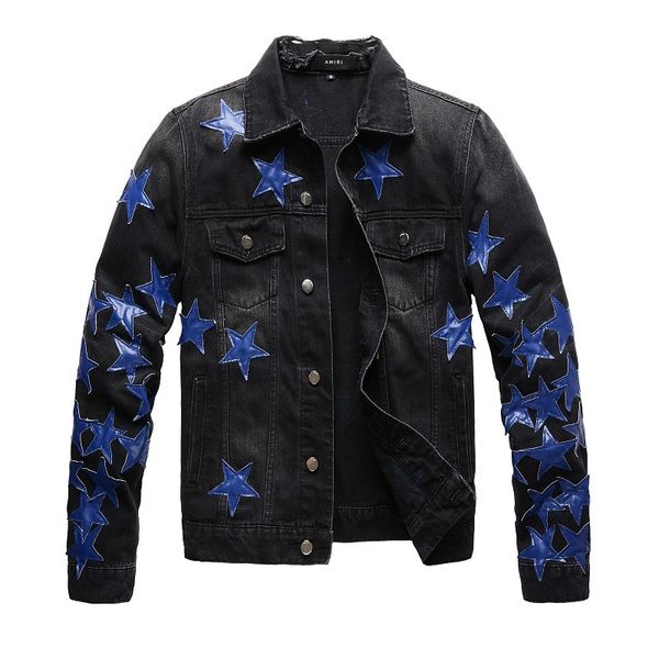 Lüks Ceketler Am Mens High Street Ceketler Moda Denim Ceket Siyah Blue Casual Hip Hop Tasarımcı Ceket Erkek Boyut M-4XL