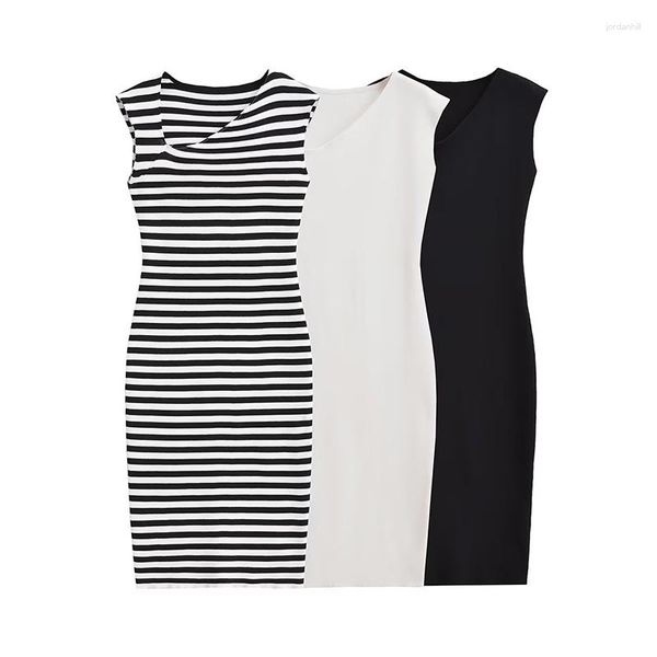 Abiti casuali Yenkye Sexy Donne Sexy senza maniche Oblique Oblique Striped BodyCon Abito Midi Vestidos