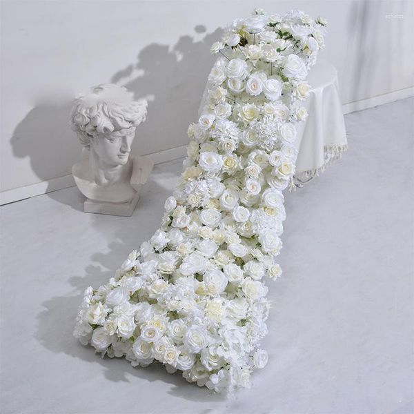 Dekorative Blumen weiß Rose Hortensie große Blumenball Künstliche Reihenfolge Läufer Hochzeit Kulisse Dekor Blumenwand Party Requisiten