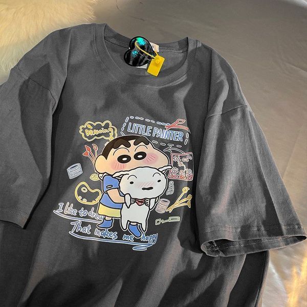 T-shirt maschile Kawaii Crayon Shin-chan Hobby anime Hobby 100% Cotton Estate T-shirt Coppia Top coppia a maniche corta 230817