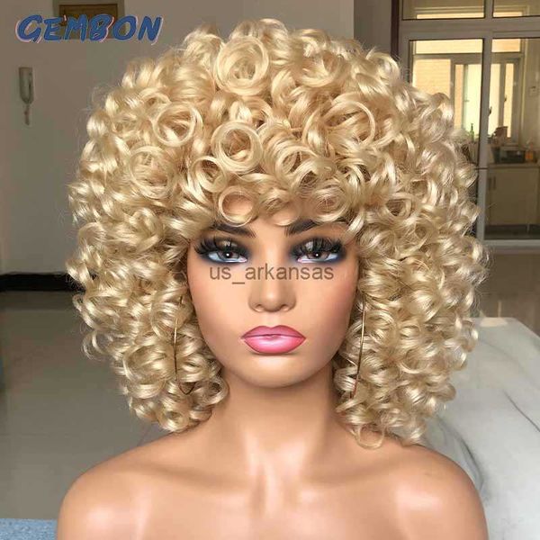 Synthetische Perücken Kurzhaar Afro lockige Perücke Naturalblonde Perücken mit Pony Cosplay