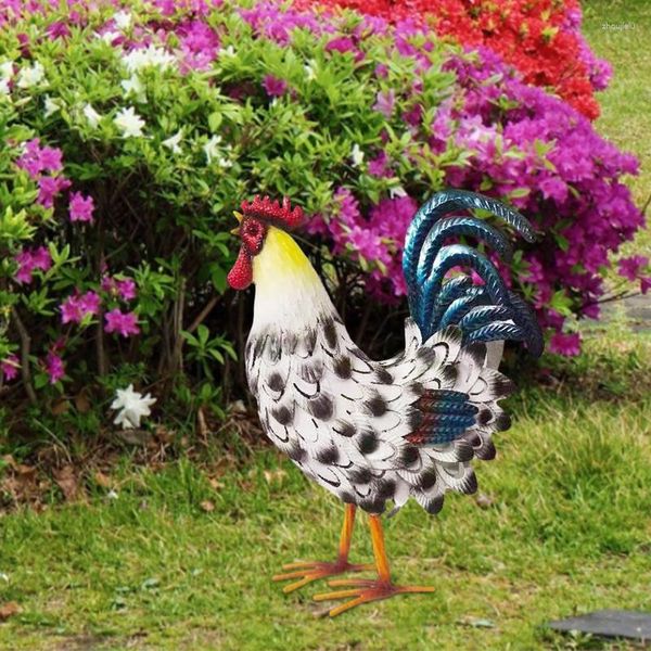 Decorações de jardim Rooster estátua metal estatueta escultura de frango à prova de intempéries para decoração de jardim ornamentos de animais em casa