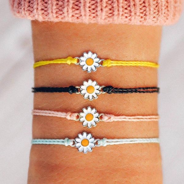 Link Armbänder Sommer Sonnenblume geflochtenes Armband Kleines Gänseblümchen Fußkettchen Strandaccessoires Schmuck Großhandel