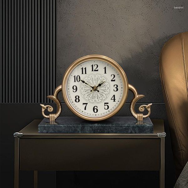 Tischuhrs Nordic Luxury Dekorative Uhr Home Chinesischer Marmor Schreibtisch Wohnzimmer Fashion Desktop Amerikanische Ornamente