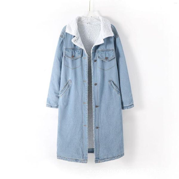 Trench da donna Giacca di cotone in denim Collaggio di medio lungo giro in giunti in Europa Abiti imbottiti sciolti Donne Autunno Inverno addensato