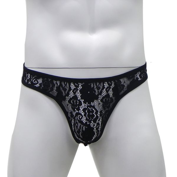 Briefas calcinhas inteligentes Menmode Men Lace Thong Underwear Sexy Veja através de Tanga Hombre G String Transparente Lingerie Underpants T-Back Panties 230818