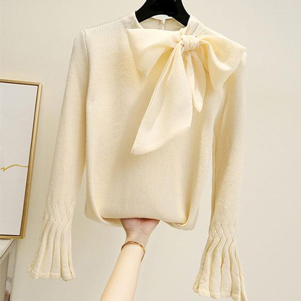 Женские свитера Sigutan 2023 Осенняя зимняя корейская мода Женская одежда Белая тонкая вязаная свитер Элегантный пуловер -лук.
