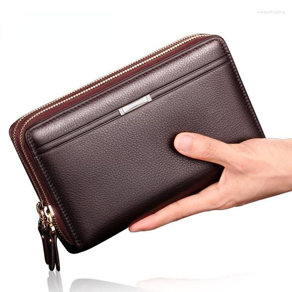 Portafogli Luxury PU Leather Men Long Double Zipper Coin Borse per vintage Benrulnetto maschio Business di grande capacità