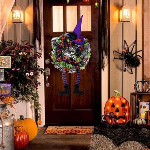 Dekorative Blumen Bänder Witch Hüte Kranz gruselig Halloween Langlebige Beintür Girlande für festliche Heimdekoration Happy Party