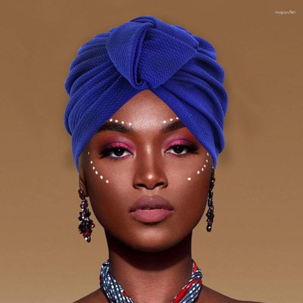 Ethnische Kleidung 2023 Twisted Turban Mütze für Frauen Retro Französische weibliche Kopfwickel Muslim Headscarf Bonnet Stretchy Turbante Mujer