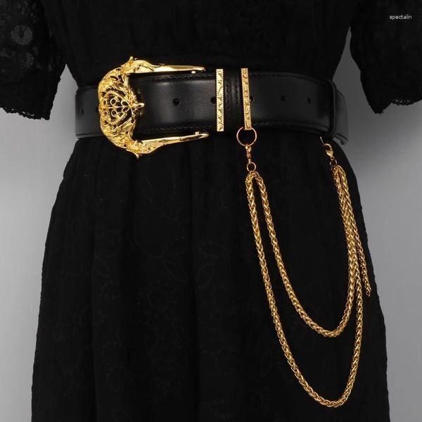 Cinture da donna fibbia d'oro in oro vera cuoio in pelle vera femmina cumberbund cappotto vestito in cintura rivestimento largo cintura j033