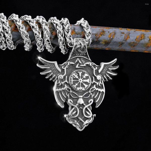 Collane a ciondolo vintage 316l in acciaio inossidabile collana maschile viking odin corvo rune bussola amuleto moda nordico come gioielli regalo