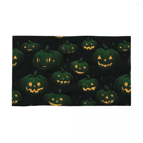 Toalha Padrão de Halloween verde escuro com abóboras sorridentes em um campo 40x70cm Face Wash Plofibre Microfibre para festa da turnê