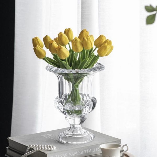 Кружки сгущенные хрустальные стеклянные ваза зал цветок Высокая нога серия фруктовой миски ведро фейерверки Французская роскошь 230817