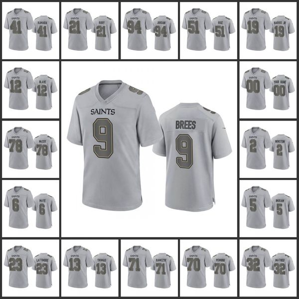 Трикотажные изделия New Orleans''Saints''Men 41 Alvin Kamara 32 Tyrann Mathieu 9 Drew Brees Women Youth Grey Custom Atmography Fashion Game Jersey