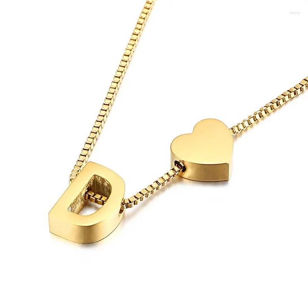 Colares pendentes jóias de moda feminina a-z 26 Palavra Dainty Heart Colar inicial 18K Chain de charme da corrente de ouro aço inoxidável aço inoxidável