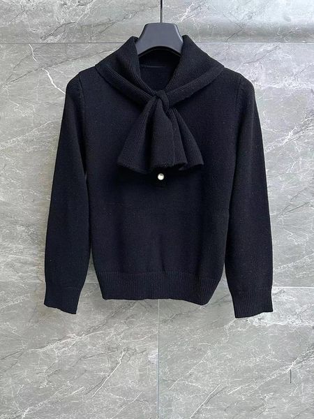 Suéteres femininos Moda de alta qualidade Wrap Bow Collar Design Cashmere Knit Sweater For Women 2023 Button O-Gobes Manga de Sleeve Lady