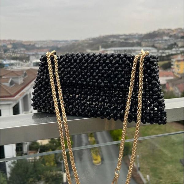 Bolsas de noite Binchas acrílicas com alça de metal com miçanga de mão feminina saco feminina cor de cor madeireira sólida para mulheres