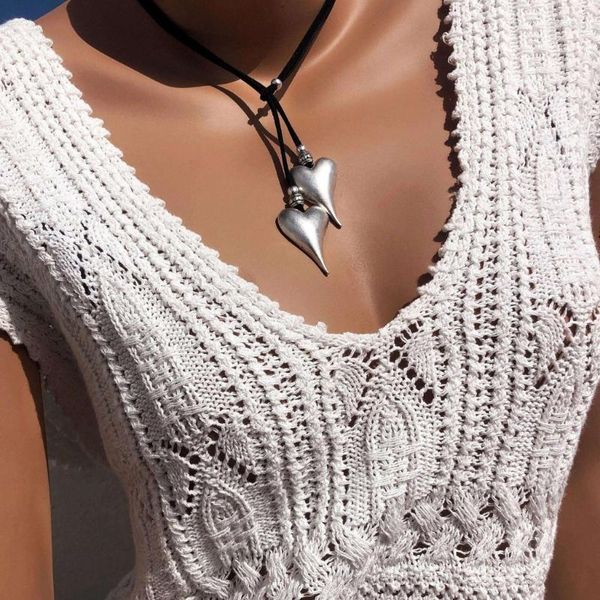 Anhänger Halsketten Herz Schlüsselblattkette Frauen Lariat Quaste y Slide Halskette Pullover
