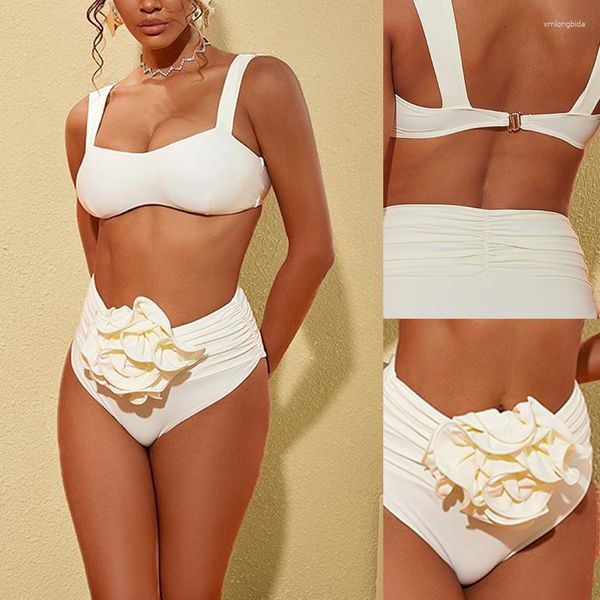 Menas de banho feminina Duas peças Biquíni Swimsuit 2023 Mulheres 3D Flor Brasilian Sling Biquini High Bathing Menam Summer