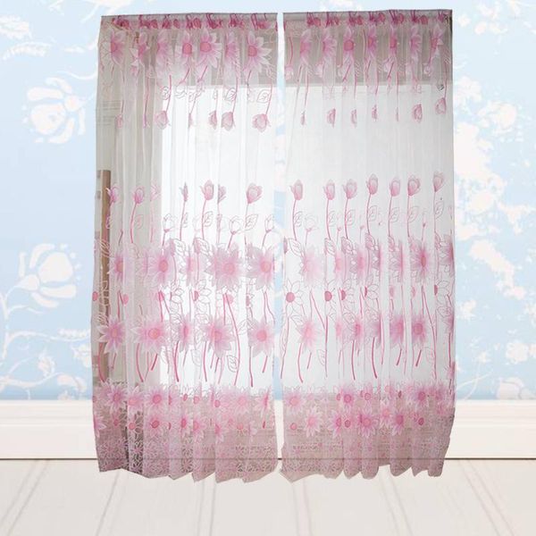 Curtain 100 200 cm Sonnenblumenmuster Wohnzimmer Balkon Home Dekoration Fensterbehandlung (Pink)