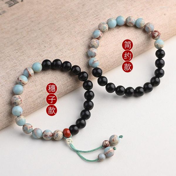 Strand echtes grünes Sandelholz schwarzes Houshan Steinarmband für Männer Frauen Armreifen ethnisch Stil Retro Schmuck Geschenk