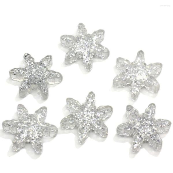 Estatuetas decorativas de 19mm resina snowflake glitter flash traseiro liso de cabine charms de jóias acessórios de cabelo acessórios de decoração de caixa