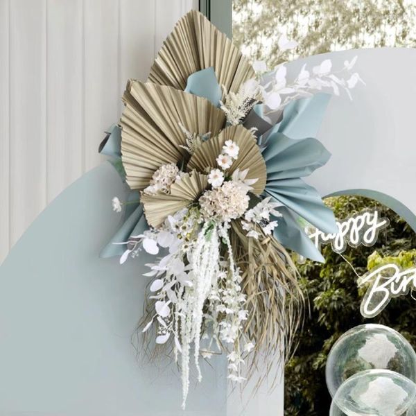 Dekoratif çiçekler yapay kurutulmuş çiçek büyük fan yaprağı bitkileri düzenleme düğün arka plan dekor kemer parti etkinliği sahne sahne