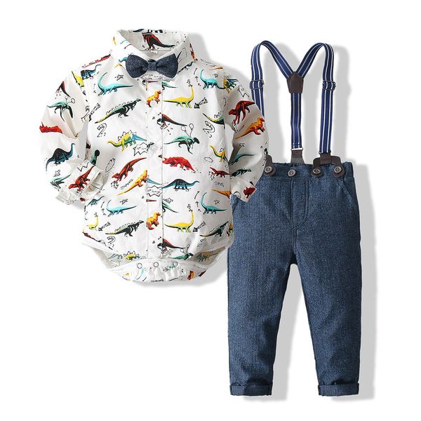 Giyim Setleri Bebek Erkekler Beyefendisi Sıradan Karton Gömlek Askı Takımları 2023 Sonbahar Çocuklar İlk Yıl Elbise Doğum Günü Sevimli Takım 230818